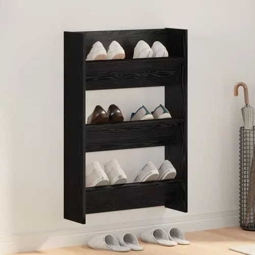 vidaXL Fali cipőtartók polcokkal Egyéb tárolóval Musta tammi 60 x 18 x 60 cm Faanyag