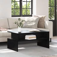   vidaXL Dohányzóasztal polcokkal Egyéb tárolóval Musta tammi 90 x 55 x 42.5 cm Faanyag