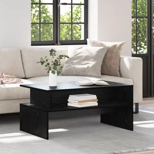 vidaXL Dohányzóasztal polcokkal Egyéb tárolóval Musta tammi 90 x 55 x 42.5 cm Faanyag