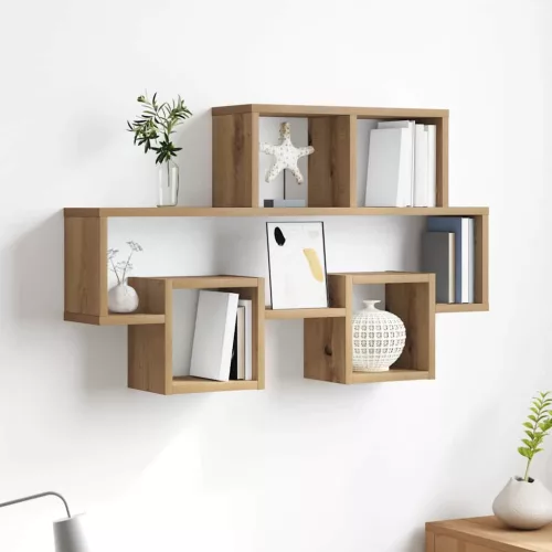 vidaXL Falpolc polcokkal kézműves tölgy 82 x 15 x 51 cm Faanyag