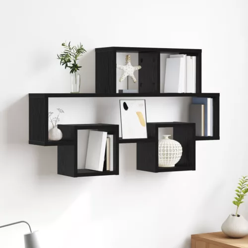 vidaXL Falpolc polcokkal tárolóval Fekete tölgy 82 x 15 x 51 cm Faanyag