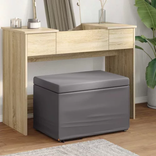vidaXL Zsámoly Szürke 61 x 41 x 40 cm Műbőr és Műanyag Fa