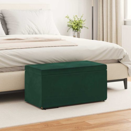 vidaXL Zsámoly Sötétzöld 81 x 41 x 40 cm Bársony és Műanyag Fa