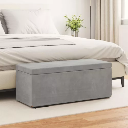 vidaXL Zsámoly Világosszürke 101 x 41 x 40 cm Bársony és Műanyag Fa