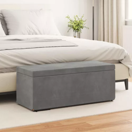 vidaXL Zsámoly Sötétszürke 101 x 41 x 40 cm Bársony és Műanyag Fa