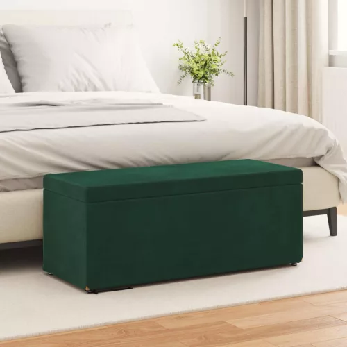 vidaXL Zsámoly Sötétzöld 101 x 41 x 40 cm Bársony és Műanyag Fa