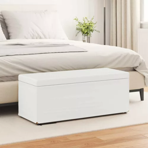 vidaXL Zsámoly Fehér 101 x 41 x 40 cm Műbőr és Műanyag Fa