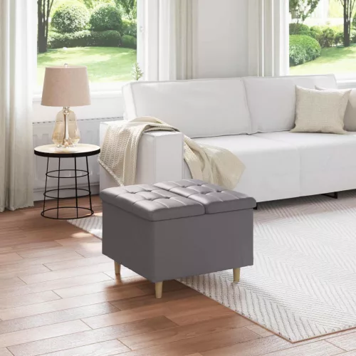 vidaXL Tároló oszmán párnával Szürke 60 x 60 x 45 cm Műbőr