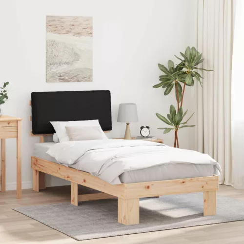 vidaXL Ágykeret Kárpitozott Fejtámlával fejtámlával Fekete 90 x 200 cm