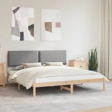   vidaXL Ágykeret Kárpitozott Fejtámlával Világosszürke 180 x 200 cm