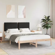  vidaXL Ágykeret Kárpitozott Fejtámlával Fekete 140 x 200 cm