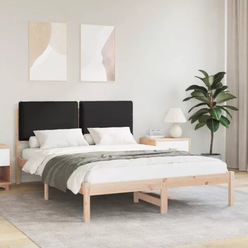vidaXL Ágykeret Kárpitozott Fejtámlával Fekete 140 x 190 cm