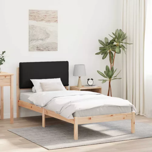 vidaXL Ágykeret Kárpitozott Fejtámlával fejtámlával Fekete 75 x 190 cm