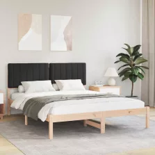   vidaXL Ágykeret Kárpitozott Fejtámlával Fekete 160 x 200 cm