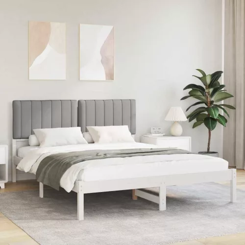 vidaXL Ágykeret Kárpitozott Fejtámlával Világosszürke 160 x 200 cm
