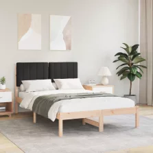   vidaXL Ágykeret Kárpitozott Fejtámlával Természetes és fekete