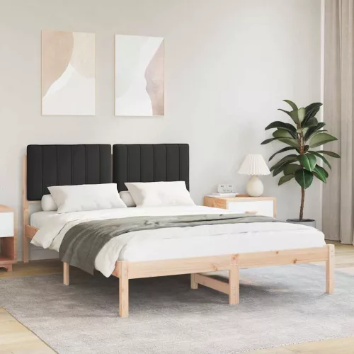 vidaXL Ágykeret Kárpitozott Fejtámlával Fekete 140 x 190 cm
