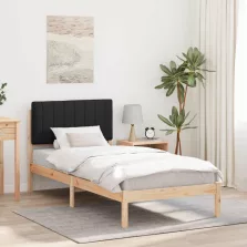   vidaXL Ágykeret Kárpitozott Fejtámlával fejtámlával Fekete 90 x 190 cm