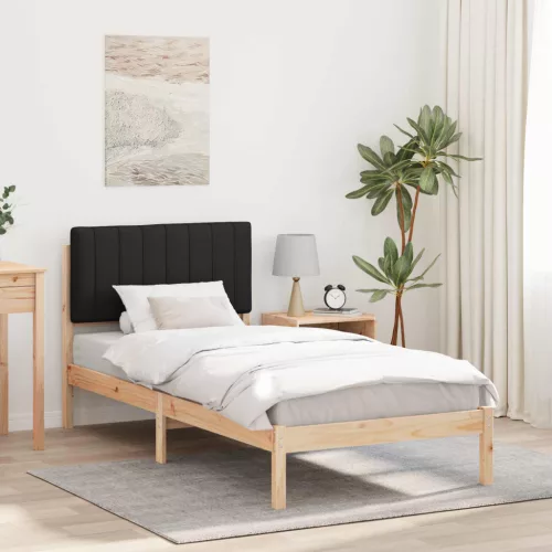 vidaXL Ágykeret Kárpitozott Fejtámlával fejtámlával Fekete 90 x 190 cm