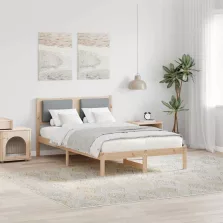  vidaXL Ágykeret fejtámlával Világosszürke 120 x 200 cm Tömör fenyőfa