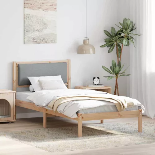 vidaXL Ágykeret fejtámlával Világosszürke 90 x 190 cm Tömör fenyőfa