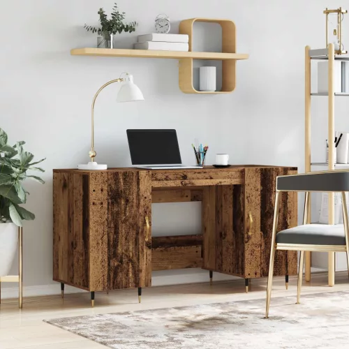 vidaXL Asztal polcokkal tárolóval Régi fa 140 x 50 x 75 cm Faanyag