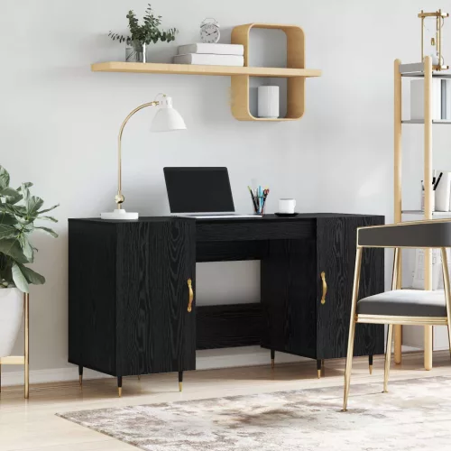 vidaXL Asztal polcokkal tárolóval Musta tammi 140 x 50 x 75 cm Faanyag