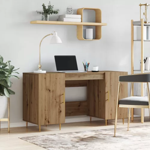 vidaXL Asztal polcokkal kézműves tölgy 140 x 50 x 75 cm Faanyag