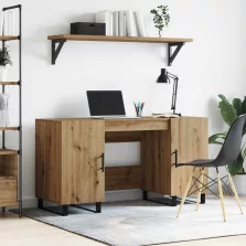   vidaXL Asztal polcokkal kézműves tölgy 140 x 50 x 75 cm Faanyag