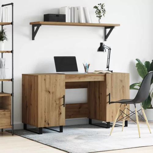 vidaXL Asztal polcokkal kézműves tölgy 140 x 50 x 75 cm Faanyag