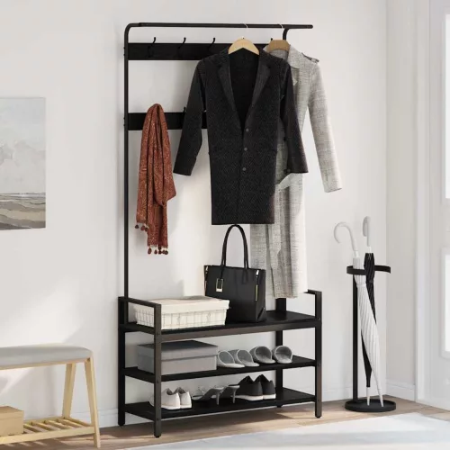 vidaXL Kabáthorog polcokkal Fekete tölgy 95 x 34 x 184 cm Faanyag
