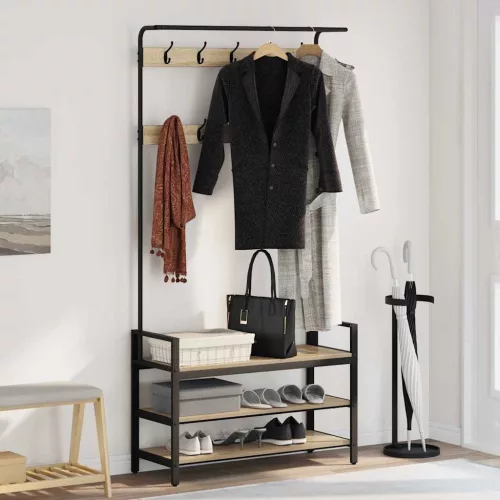 vidaXL Kabáthorog polcokkal Sonoma tölgy 95 x 34 x 184 cm Faanyag