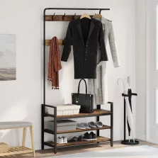   vidaXL Kabáthorog polcokkal tárolóval Öreg fa 95 x 34 x 184 cm Faanyag