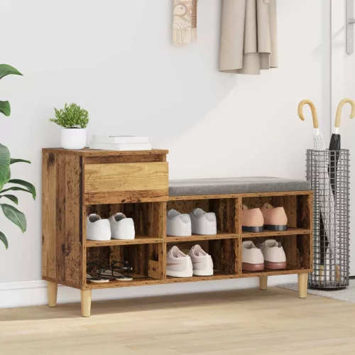 vidaXL Cipőszekrény fiókkal tárolóval Öreg fa 102 x 36 x 60 cm Faanyag