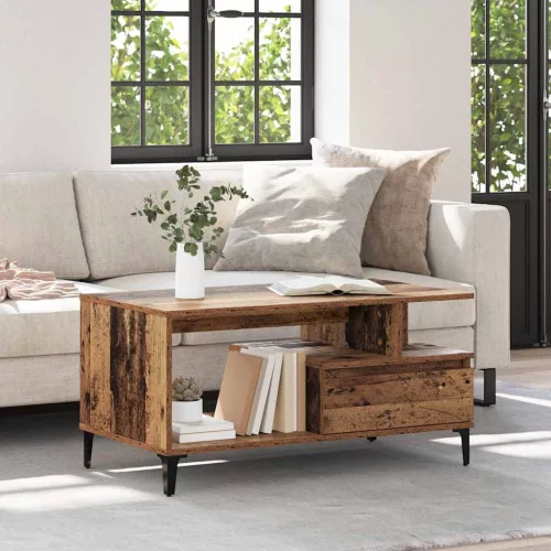 vidaXL Dohányzóasztal fiókkal Öreg fa 90 x 49 x 45 cm Faanyag