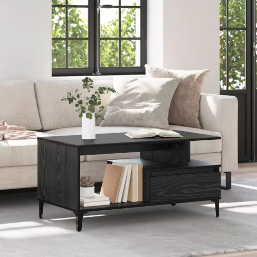 vidaXL Dohányzóasztal fiókkal Fekete tölgy 90 x 49 x 45 cm Faanyag