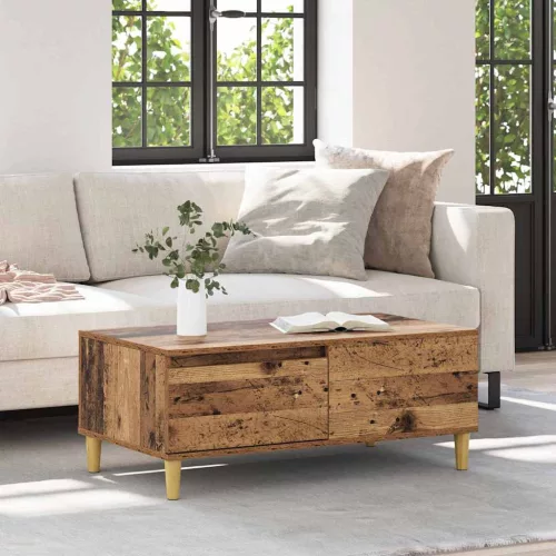 vidaXL Dohányzóasztal fiókkal Öreg fa 90 x 50 x 35 cm Faanyag