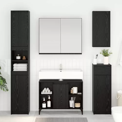 vidaXL Mosdókagyló szekrény polcokkal Fekete tölgy 80 x 33 x 60 cm