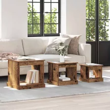 vidaXL Dohányzóasztal 3 pcs Öreg fa Faanyag