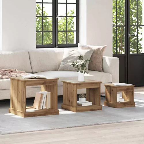 vidaXL Dohányzóasztal 3 pcs Artisan tölgy Faanyag