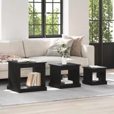 vidaXL Dohányzóasztal 3 pcs Fekete tölgy Faanyag