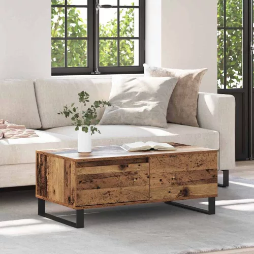 vidaXL Dohányzóasztal fiókkal Öreg fa 90 x 50 x 36,5 cm Faanyag