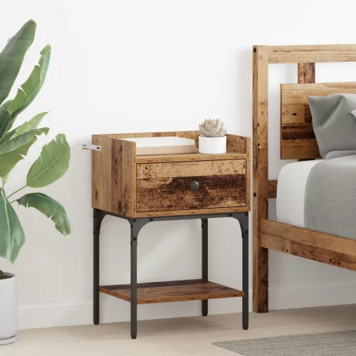 vidaXL Éjjeli asztal fiókkal 2 pcs Öreg fa 40 x 29 x 60 cm Faanyag