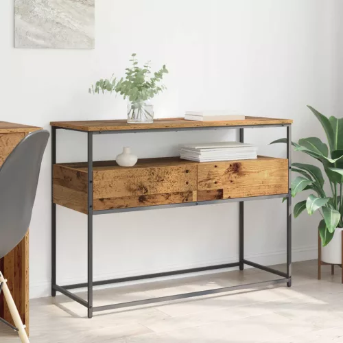 vidaXL Konzolasztal fiókkal Öreg fa 100 x 40 x 75 cm Faanyag