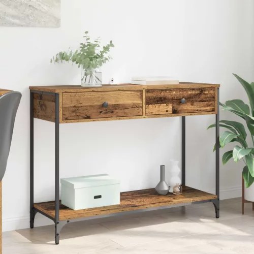 vidaXL Konzolasztal fiókkal Öreg fa 100 x 34,5 x 75 cm Faanyag