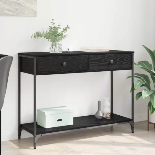 vidaXL Konzolasztal fiókkal Fekete tölgy 100 x 34,5 x 75 cm Faanyag