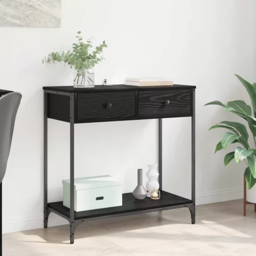 vidaXL Konzolasztal fiókkal Fekete tölgy 75 x 34,5 x 75 cm Faanyag