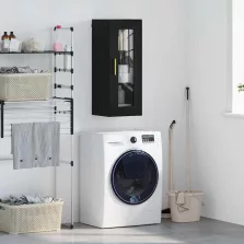   vidaXL Fali szekrény Fekete tölgy 34,5 x 34 x 90 cm Műanyag Fa és Üveg