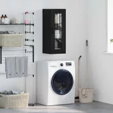   vidaXL Fali szekrény Fekete tölgy 34,5 x 34 x 90 cm Műanyag Fa és Üveg