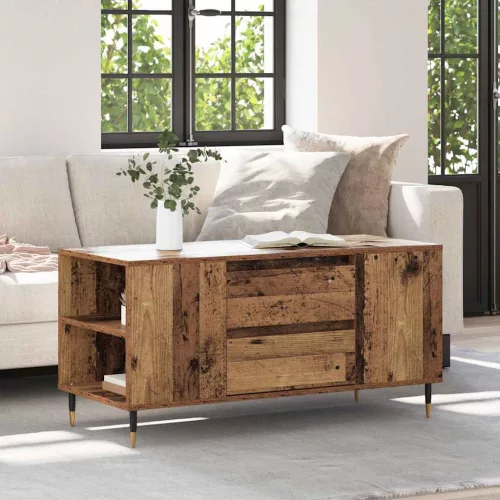 vidaXL Dohányzóasztal fiókkal Öreg fa 102 x 44,5 x 50 cm Faanyag